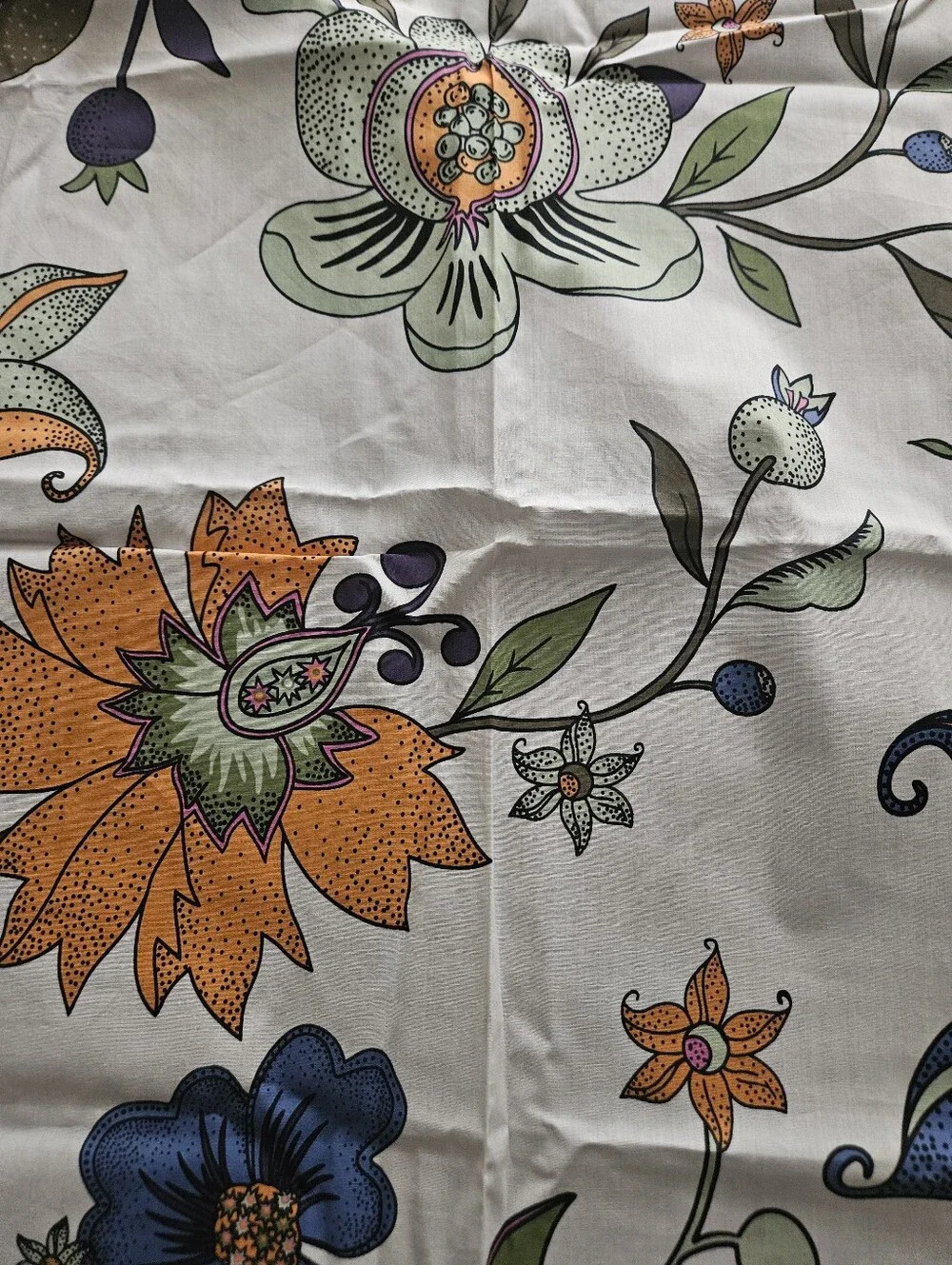 Tory Burch Floral Cotton Scarf in Green, Blue & Orange